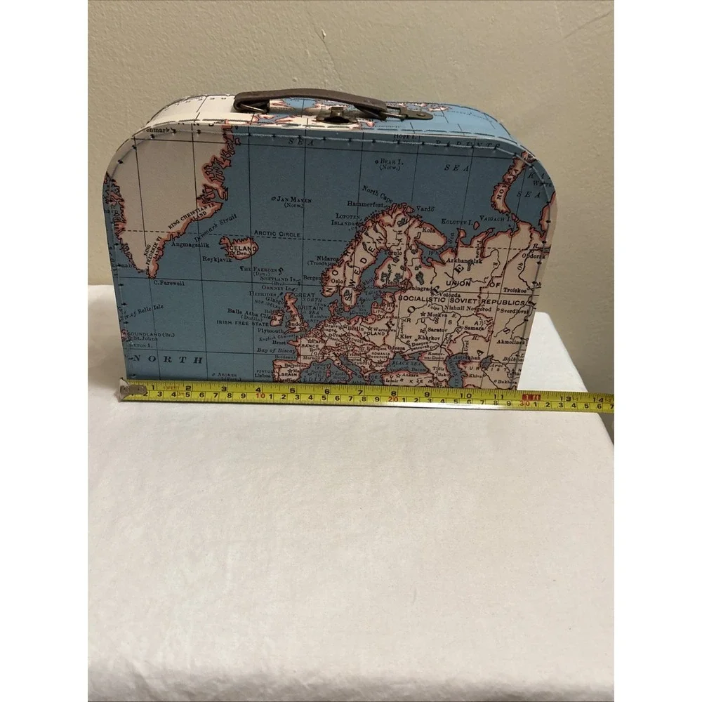 Jewelkeeper Set of 2 Paperboard Suitcase Storage Box World Map Travel Theme Blue